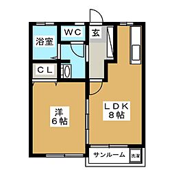 クライアント上麻生B 1LDKの間取図画像