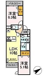 D'Bless宿河原 2LDKの間取図画像