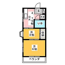 西尾ハイツ 2Kの間取図画像