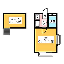 オッコーララ東海大前No.1 1Kの間取図画像