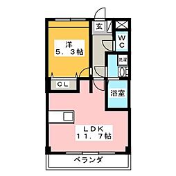 しろくま 1LDKの間取図画像