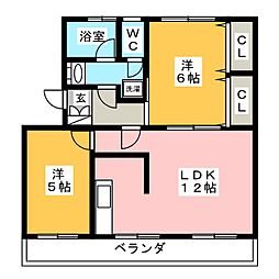 桃山コーポ2号棟 2LDKの間取図画像