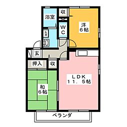 サニーコート栢之間A 2LDKの間取図画像