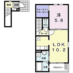 サンライズ 2階1LDKの間取り