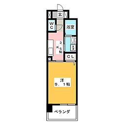 エクレセンス新富 2階1Kの間取り