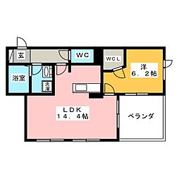 アシュリーＫII 3階1LDKの間取り