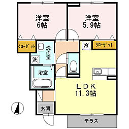 ラフォレスト 2LDKの間取図画像