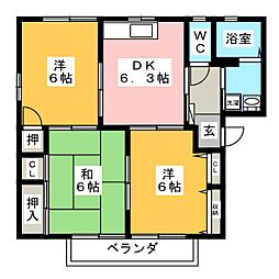 リバーサイドピア2 3DKの間取図画像