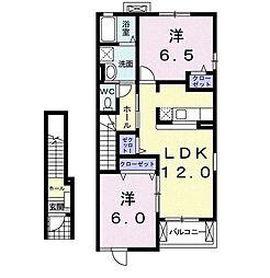 プロムナード岡部2 2LDKの間取図画像
