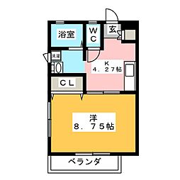 グリーンフォレスト 1Kの間取図画像