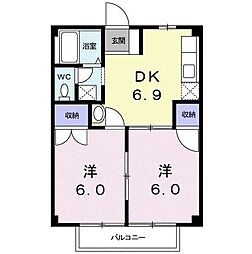 リバーマウス 2DKの間取図画像