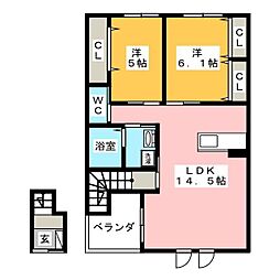 リバーサイドK&K 2LDKの間取図画像