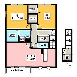 シャルマン・ピース 2LDKの間取図画像