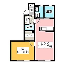 若宮ハイツ坂下 1LDKの間取図画像