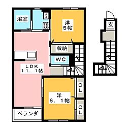 ヴェルデュール 2LDKの間取図画像