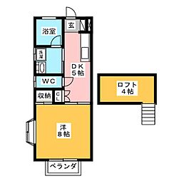 プランドール2 1DKの間取図画像