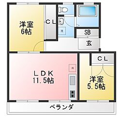 サンパレス林 2LDKの間取図画像