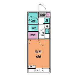 シティハイムフラワー 2階1Kの間取り