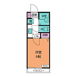 シティハイムフラワー 2階1Kの間取り