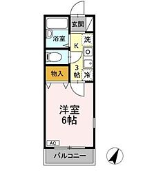 フォレストヴィラ北斗 1階1Kの間取り