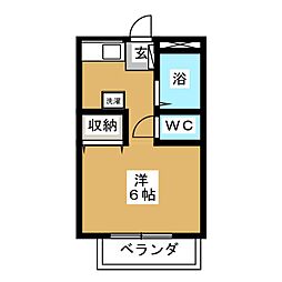 コンフォートアサヒナ 2階ワンルームの間取り