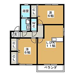 サンモール町田I 2階2LDKの間取り