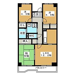 グローリーヒルズII 1階3LDKの間取り