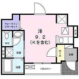 ヒルズ 1階ワンルームの間取り