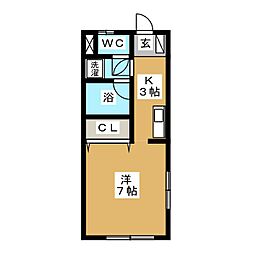 モンシャトー山本 1階ワンルームの間取り