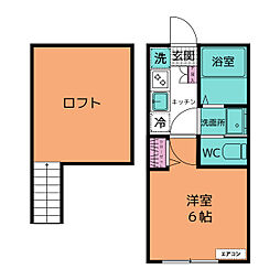ヴィンティア鶴川 2階1Kの間取り