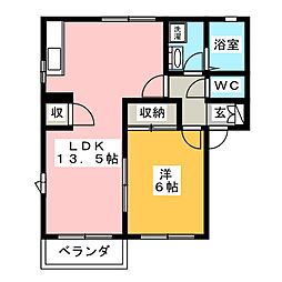 ターキーハイツ 1LDKの間取図画像