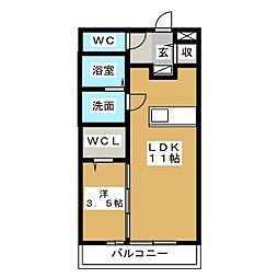 ハルムB 1LDKの間取図画像