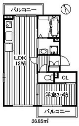 グリーンパーク 2階1LDKの間取り
