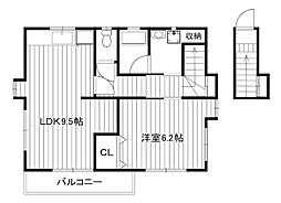 カーサときわ 2階1LDKの間取り