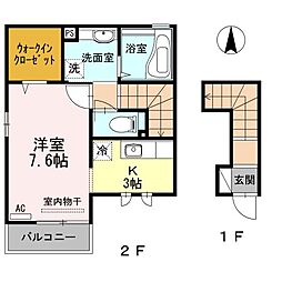 カーサ・ぺリドット 2階1Kの間取り