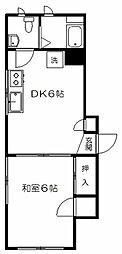 秋庭マンション 1階1DKの間取り