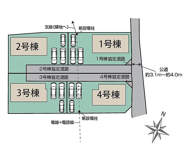 1号棟　駐車場3台駐車可能！ご家族はもちろん、来客時にも嬉しいですね。