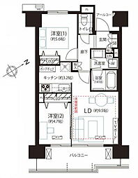 グランスイート三軒茶屋スカイテラス 2LDKの間取図画像