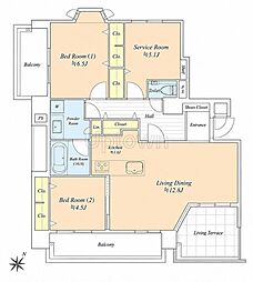 クレド用賀 2SLDKの間取図画像