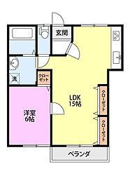 メイプルハウス 1LDKの間取図画像
