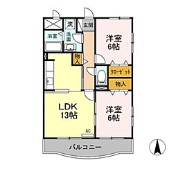 メルヴェイユ 2LDKの間取図画像