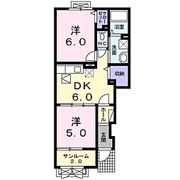 クラシオンβ 2DKの間取図画像