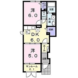 ベルメゾンK 2DKの間取図画像