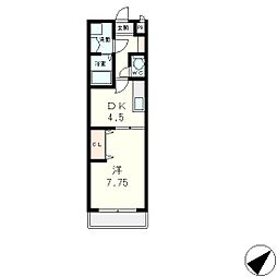 ラ・プラメンテ 3階1DKの間取り