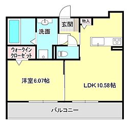 サザンクロス 1階1LDKの間取り