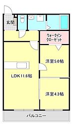 アンソレイエ 2LDKの間取図画像
