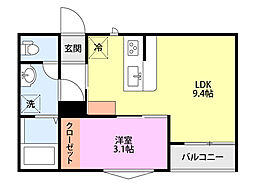 ラテ古町 1LDKの間取図画像
