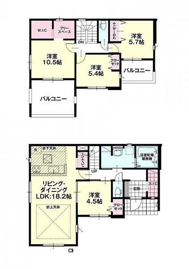 【間取図】1号棟：4LDK＋ウォークインクローゼット＋フリースペース＋パントリー