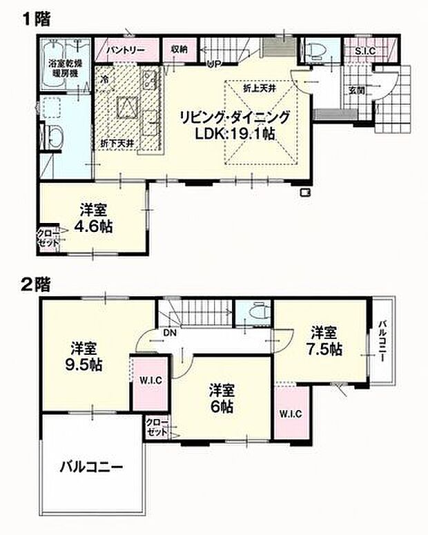 【間取図】1号棟:4LDK+パントリー+ウォークインクローゼット