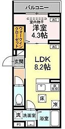 セレスティア亀有 3階1LDKの間取り